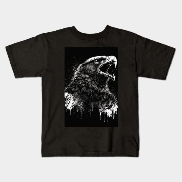 portrait of soaring hawk with open mouth (Dark) Kids T-Shirt by KoolArtDistrict